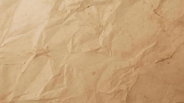 Crumpled aged paper texture displays a warm, vintage tan with spotted discoloration and deep creases revealing a time worn surface aesthetic. photo