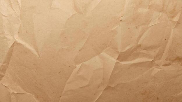 Crumpled brown paper texture with visible folds, wrinkles, and subtle stains creating a vintage and aged aesthetic for various design projects. photo