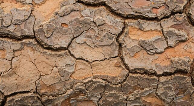 Close up photo showcasing the intricate patterns and rough texture of natural tree bark with various shades of brown and cracked surface.
