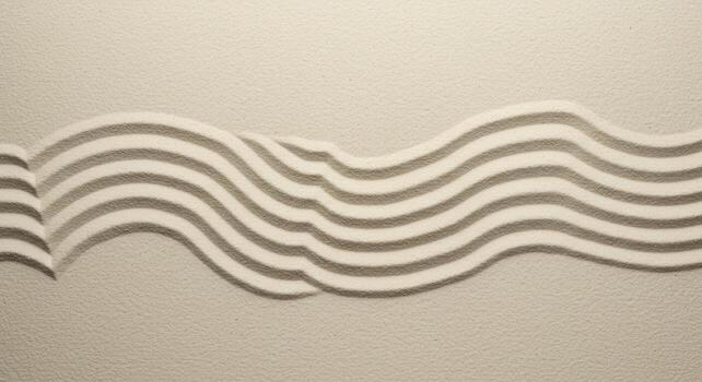 A decorative pattern of horizontal wavy lines creates a textured surface design with subtle shadows on a solid light colored background. photo