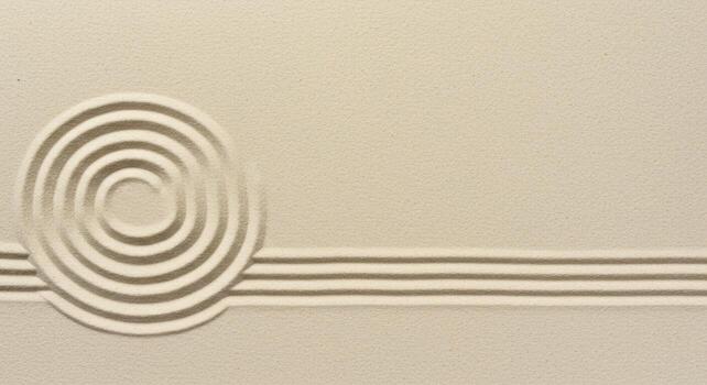 A minimalist cream colored background displays a raised spiral design with horizontal lines creating a simple, modern, and elegant texture look. photo