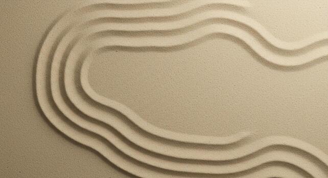 Abstract zen garden sand pattern in beige with raked concentric lines creates a calming and meditative natural texture background design. photo