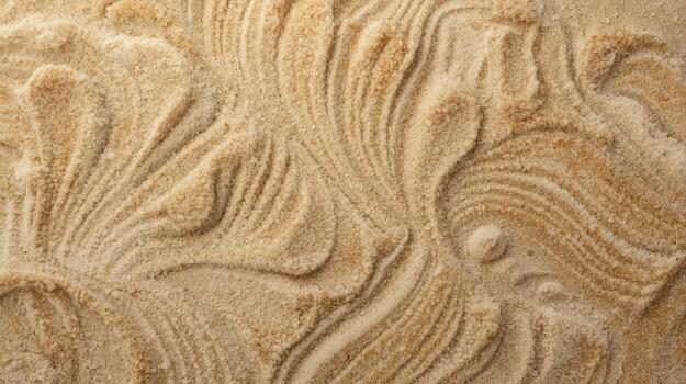 Detailed sand art showing intricate patterns and textured surface, creating a mesmerizing and organic natural sandy abstract design background. photo