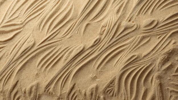 Wavy patterns and textures are created on the sandy surface of a beach after being sculpted by wind and water in natural environmental art. photo