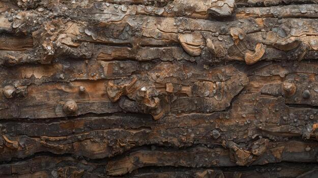 The rough, weathered texture of tree bark creates a captivating natural background with its intricate patterns and earthy brown coloration. photo