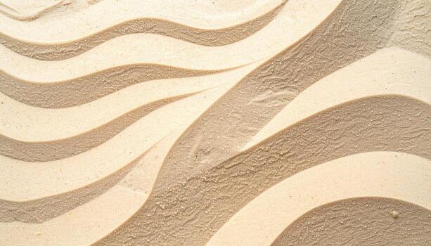 Abstract sand background shows a textured pattern with flowing wave lines creating a minimalist, peaceful, and decorative design element. photo