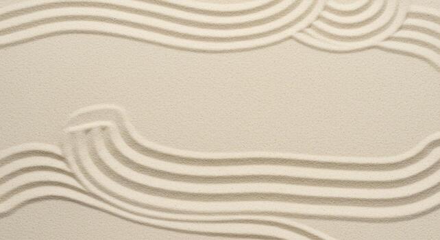 Minimalist zen garden sand pattern featu parallel waves and smooth lines creating a serene and calming texture for background use. photo