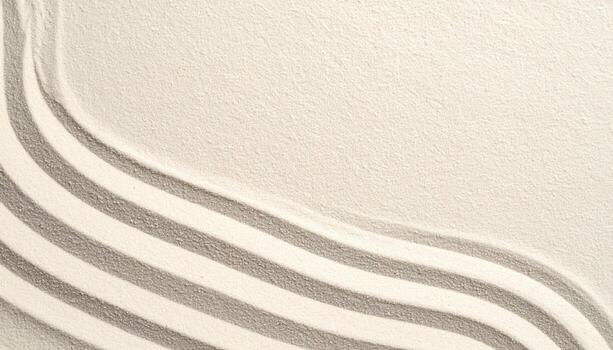 Serene sand art showcasing smooth wave patterns creating a calming zen garden texture with subtle variations in neutral beige tones subtly. photo