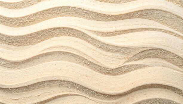 Aerial view captures beautiful wavy sand patterns on pristine beach creating serene coastal background for summer vacation projects and designs. photo