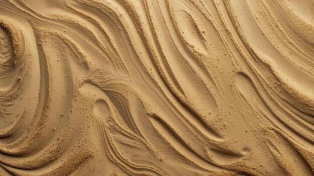 Sand texture reveals intricate wavy patterns and natural fluid flow across the beige surface creating an abstract and organic background scene. photo