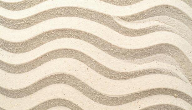 Beautiful sandy beach background presents symmetrical flowing waves on a tranquil sunny day, perfect for summer travel and relaxation scenes. photo