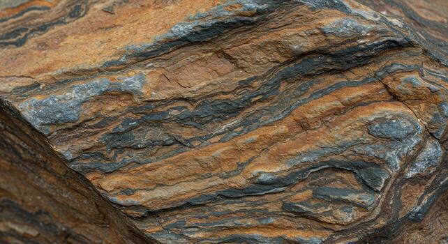 Close up of a sedimentary rock showing layers of different minerals, creating a textured and colorful natural abstract pattern. photo