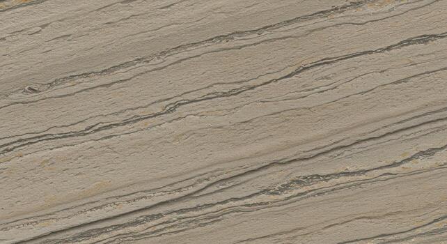 Beige stone surface shows flowing lines, giving the texture a dynamic and organic appearance, with variations in color and pattern seen throughout. photo