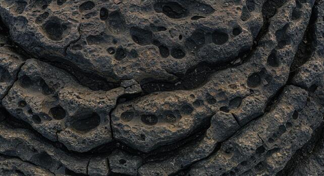 Close up view of porous volcanic rock formation showing textured surface and weathered stone details for a natural abstract background. photo