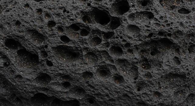 de cerca Disparo revela el intrincado poroso textura de un oscuro volcánico rock superficie, demostración sus áspero y irregular naturaleza en rígido detalle. foto