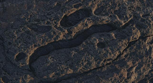 el áspero textura de oscuro volcánico rock es destacado por luz de sol creando oscuridad y enfatizando el irregular superficie formaciones naturalmente formado. foto