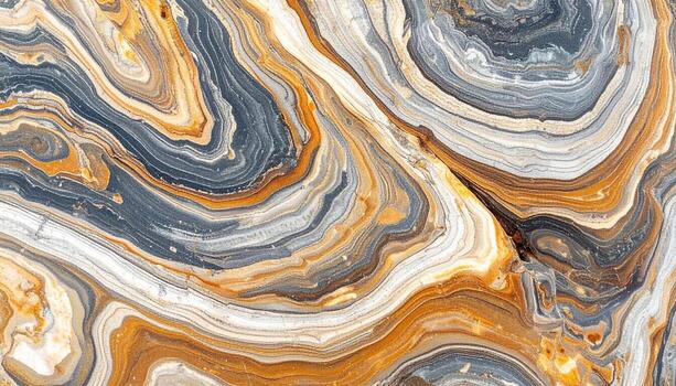 Intricate swirls of gold, gray, and white create an mesmerizing abstract pattern, resembling polished stone formations for backgrounds. photo