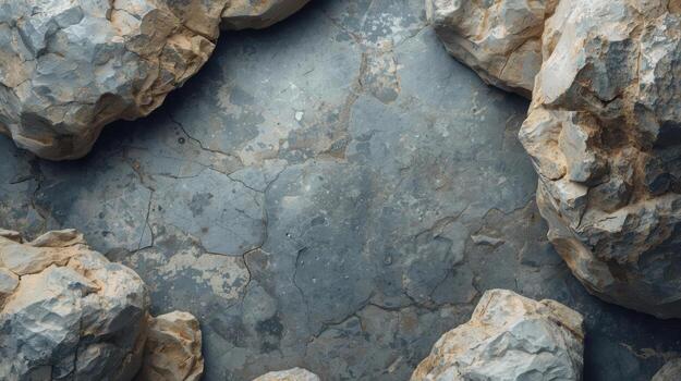 gastos generales Disparo de resistido Roca superficie rodeado por irregular rock fragmentos creando un natural texturizado antecedentes con terroso tonos y detalles. foto