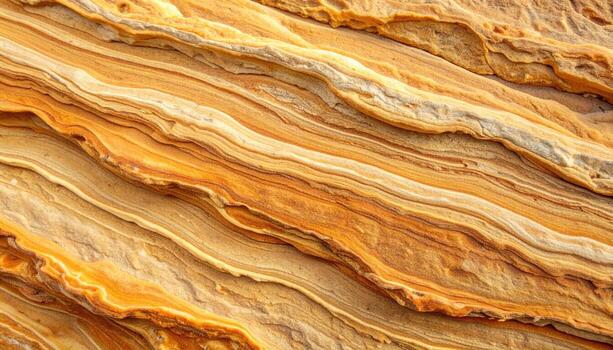 Layers of sedimentary rock are beautifully revealed in this closeup showcasing textured strata and natural patterns with warm tones on a sunny day. photo