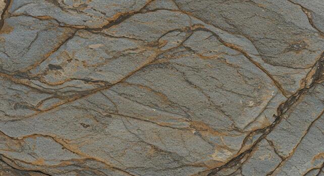 An abstract close-up reveals the intricate patterns and textures of a weathered rock surface with various cracks and natural formations. photo