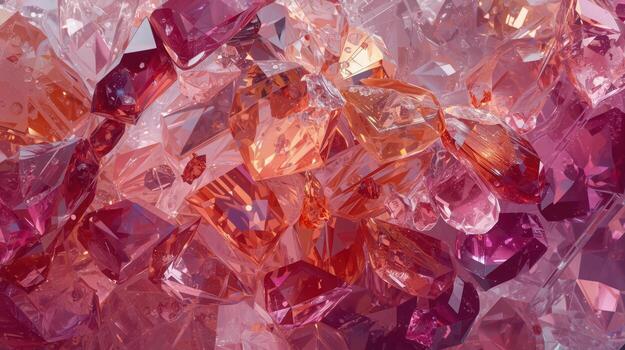 un formación de espumoso piedras preciosas en varios sombras de rosa, rojo, y naranja crea un hermosa y lujoso texturizado antecedentes elemento. foto