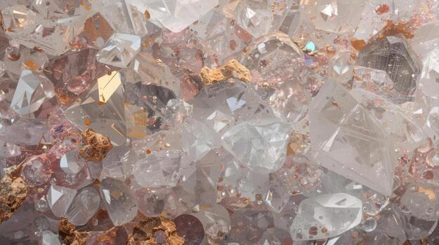 An intricate cluster of uncut raw diamonds shines with unique internal refractions led amid earthy sediment, creating a sparkling background. photo
