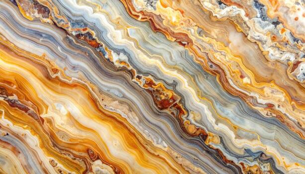 A beautiful abstract background showcases natural marble stone with wavy, colorful patterns in gold, grey, and brown tones across the surface. photo