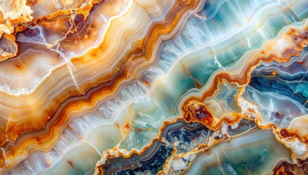 un resumen cerca arriba Disparo revela el intrincado patrones y vibrante colores dentro un pulido rebanada de natural congregado ónix piedra preciosa. foto