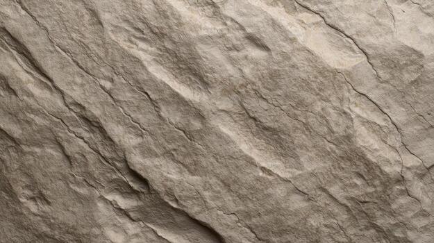 The detailed close-up shot displays the rough, natural texture and earthy tones of a gray slate rock surface with diagonal ridges and shadows. photo
