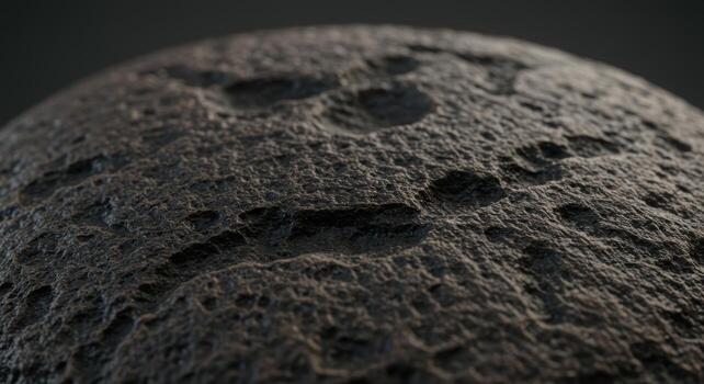 Surface detail shows dark gray rocky terrain with numerous craters and rough texture suggesting an extraterrestrial landscape environment. photo
