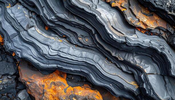 Close up of layered rock formations show a beautiful display of natural textures and earthy colors in a mesmerizing abstract pattern. photo