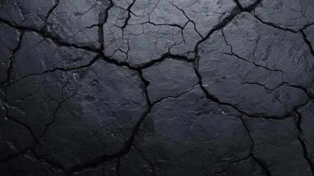 Cracked ground texture showcases a network of fissures across a dark, solid surface, evoking desolation and environmental stress on the planet. photo
