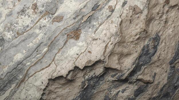 Textured stone surface displays various shades of gray and beige with intricate patterns, showcasing natural geological formations beautifully. photo