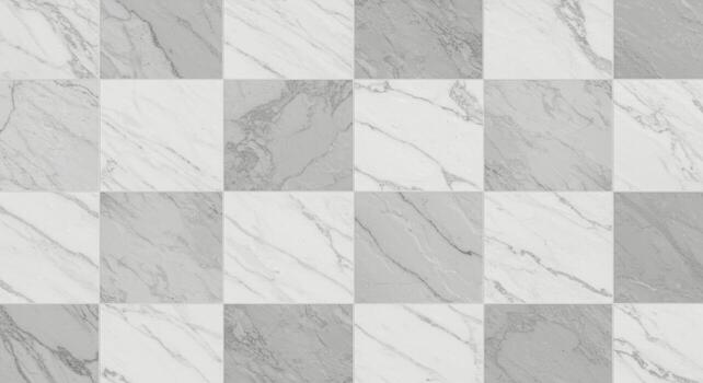 White and gray marble tiles are arranged in a checkerboard pattern to create a sophisticated and elegant surface design texture background. photo