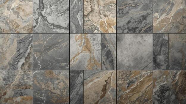 The sophisticated stone tiles arranged artfully display beautiful textures and earthy tones creating an appealing modern architectural background. photo