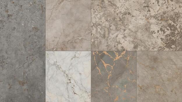 un formación de únicamente texturizado Roca losas son desplegado en un cuadrícula modelo demostración un variedad de neutral colores y intrincado vena detalles. foto