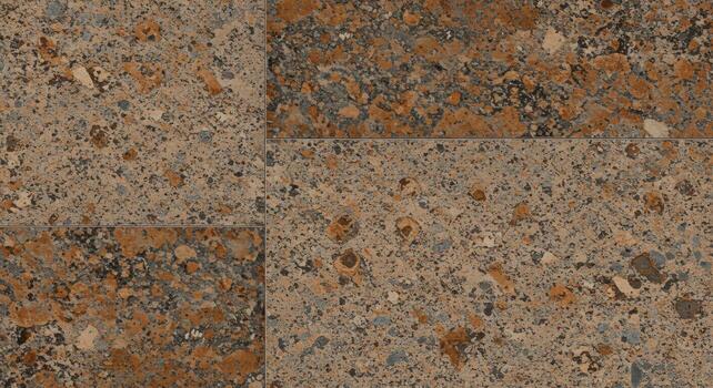 Close up of brown textured floor tiles with natural stone fragments creates a rugged and earthy surface design ideal for backgrounds texture. photo