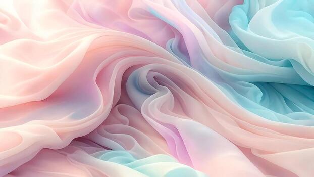 Ethereal abstract background with soft pastel pink and blue flowing fabric waves. Smooth elegant curves and gentle color gradients create a dreamy, serene photo