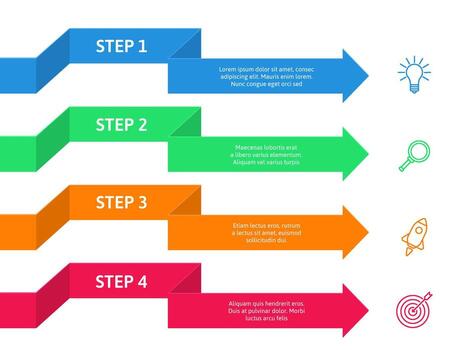 flecha pasos infografía. negocio presentación diagrama con 4 4 pasos, proceso cuadro, estrategia Progreso infografía. crecimiento mapa vial, cronograma con cuatro opciones modelo vector
