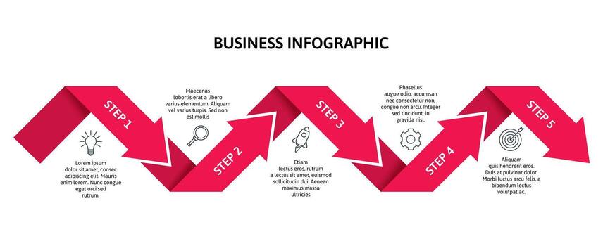 Arrow infographic. 5 steps presentation diagram, business workflow process, flow chart with five options. Strategy timeline, information graphic. template vector