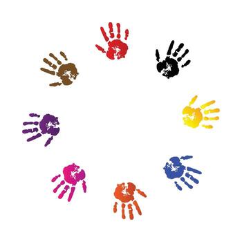 Colorful Handprint Circle Symbolizing Unity and Diversity on White Background vector