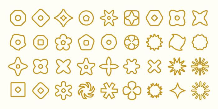 Abstract geometric icons with symmetrical and organic shapes in minimalist line art style, for logos, UI design, app icons, branding, infographics,packaging, print, digital, decorative elements. vector