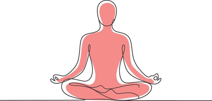 Minimalist continuous line drawing of a person meditating in lotus pose2 vector