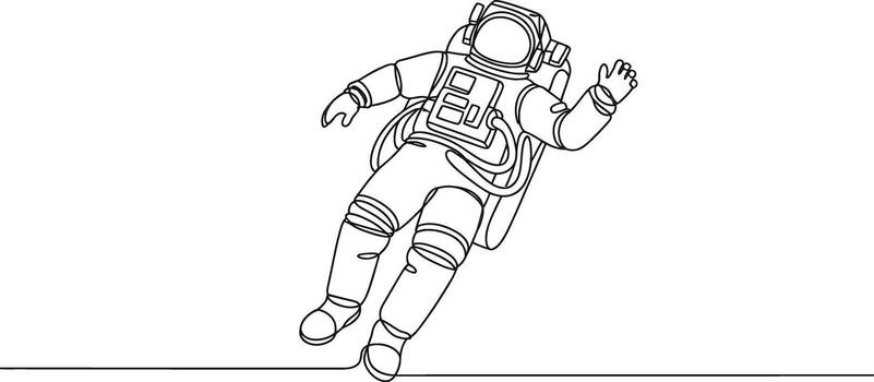 minimalista soltero línea dibujo de un astronauta flotante en exterior espacio vector