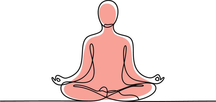 Minimalist continuous line drawing of a person meditating in lotus pose vector