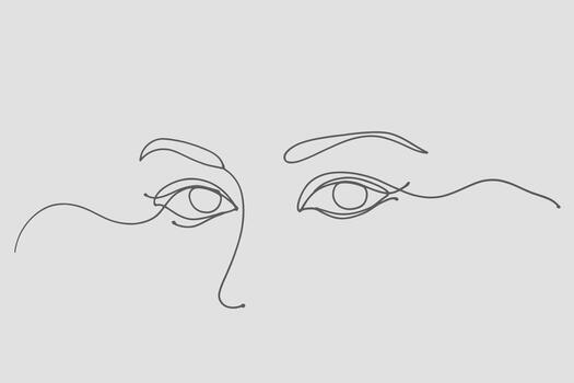minimalista continuo línea dibujo de expresivo ojos y Cejas en blanco antecedentes vector
