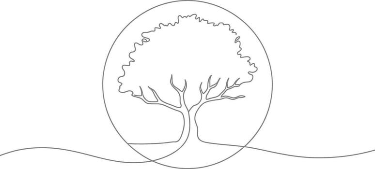 Minimalist single line drawing of a tree inside an oval representing life and growth vector