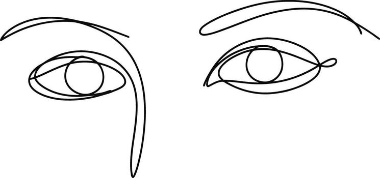 Minimalist continuous line drawing of expressive eyes with delicate eyebrows vector