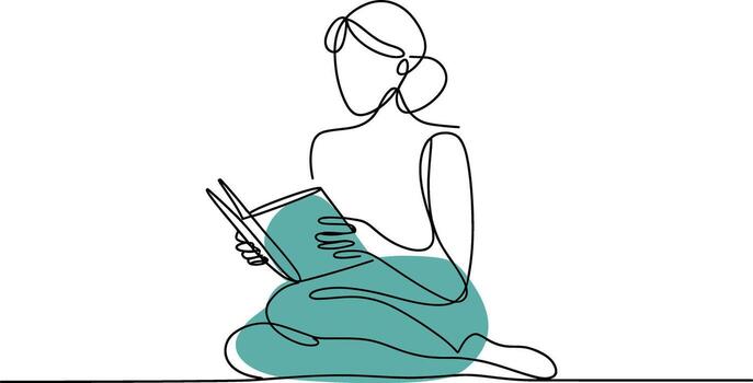 Minimalist one line drawing of a woman reading a book in a serene pose vector
