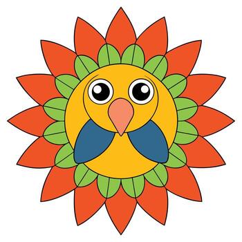 Art of colorful bird mandala, a vibrant and cheerful design featuring a bird face in a geometric mandala pattern vector